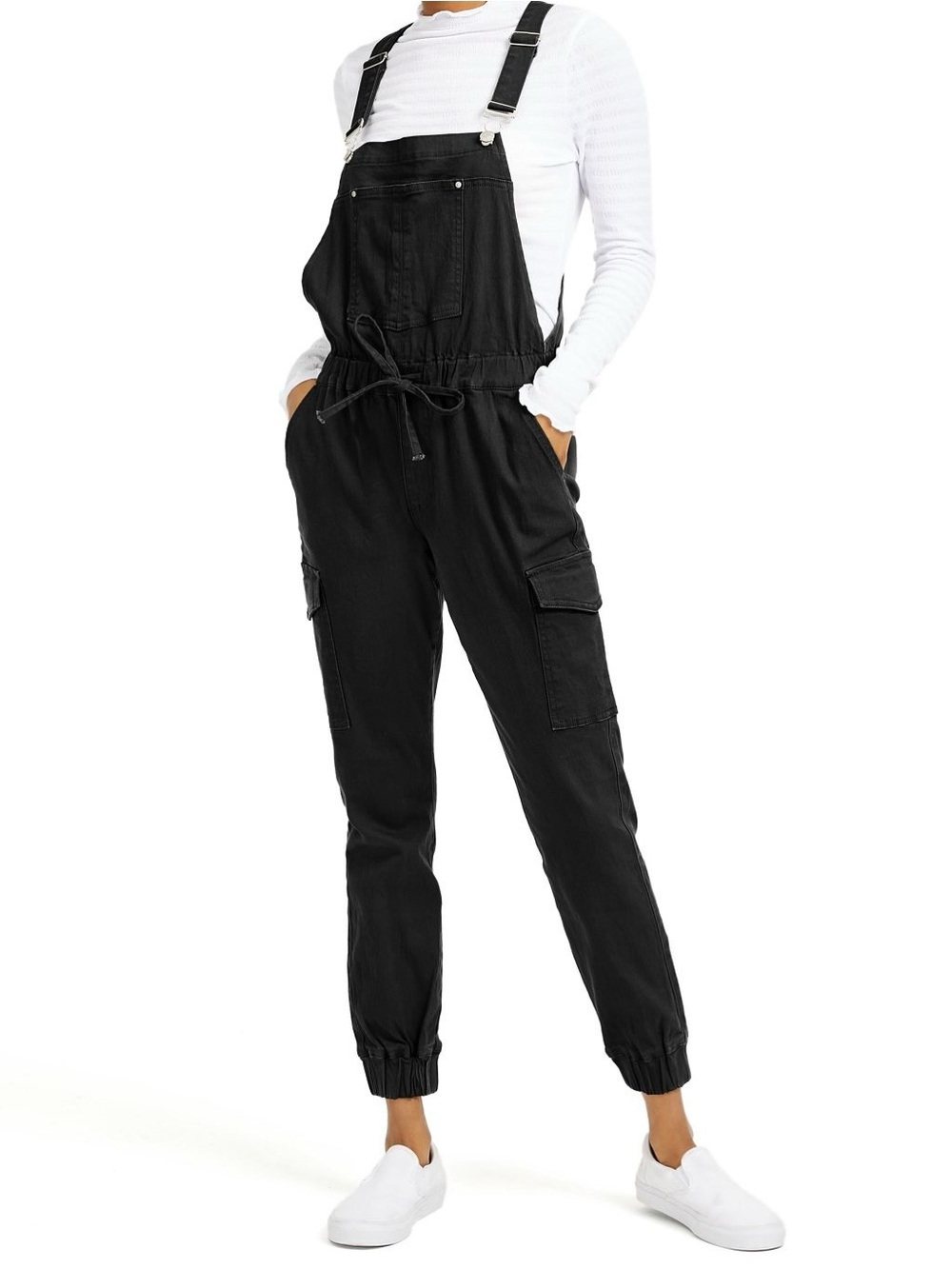 Almost Famous Black Denim Jogger Overalls